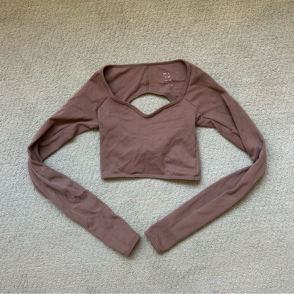 Glassons Women’s Top Brown Ribbed Twist Back Long Sleeve Crop Knit Top